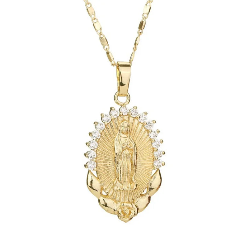 European American Cross-border Ethnic Style Pendant Necklace  Religious Totem Diamond Necklace Retro Virgin Mary Necklace