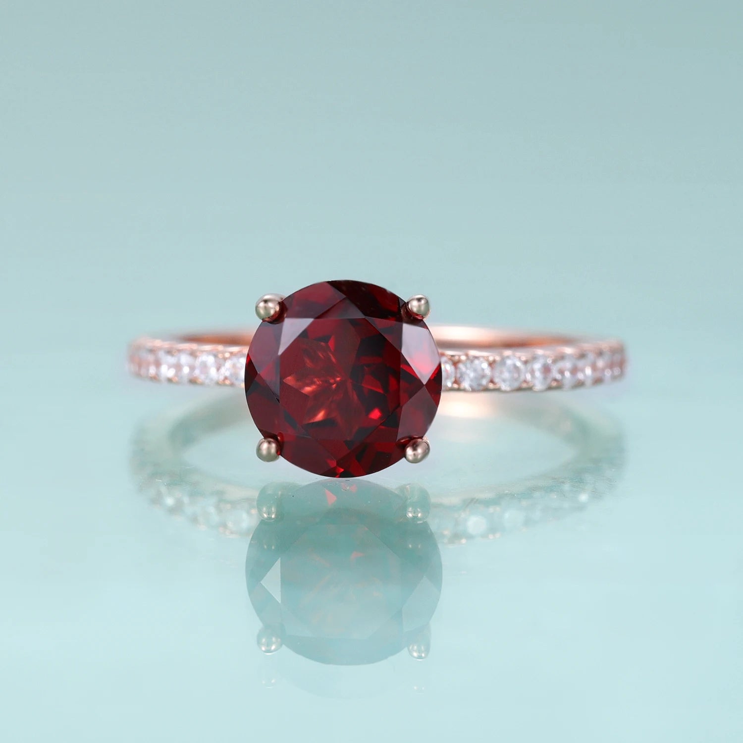 KH001 Abiding Custom Size Gems 8mm 9mm Red Garnet 925 Sterling Silver Cubic Zirconia Engagement Ring Wholesale
