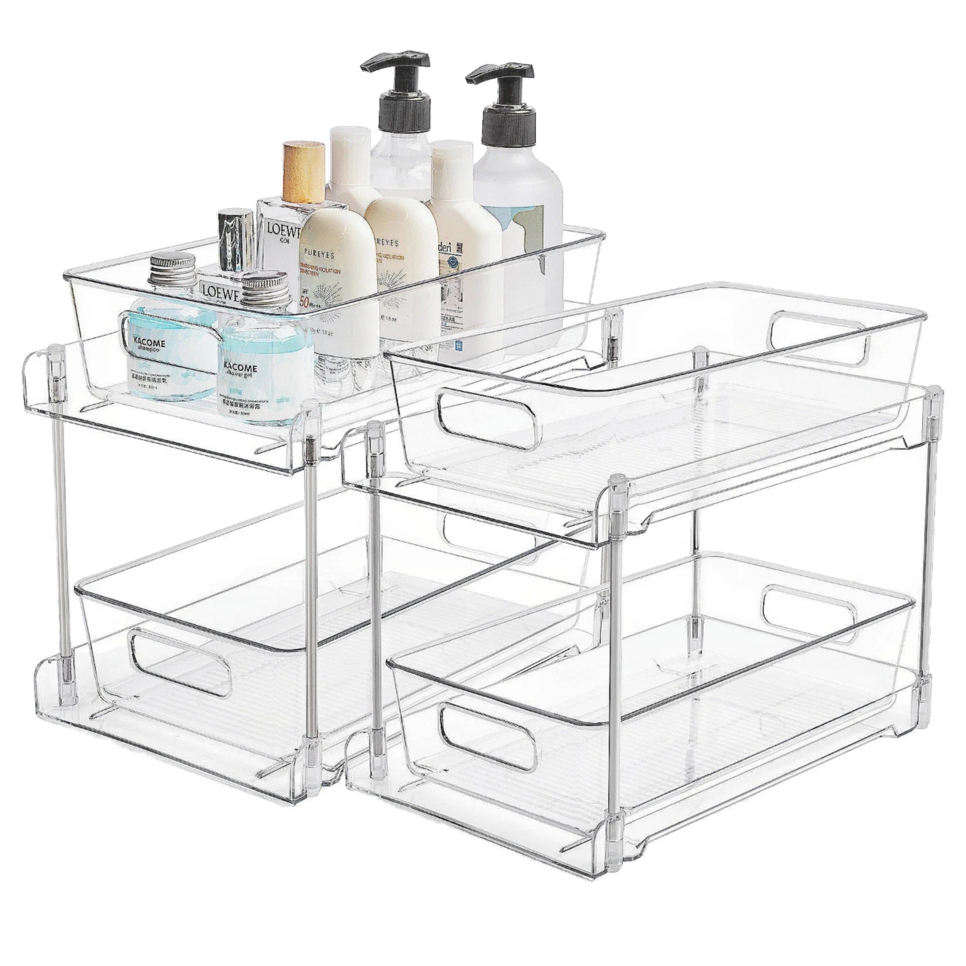 Bathroom Modern Stackable Multifunctional 2 Tier Clear Rectangle Plastic Under-Sink Storage Organizer Medicine Cabinet Bins