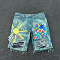 US Free Tax Custom Distress Streetwear High Quality Embroidery logo Raw Hem Denim Shorts for Men Acid Wash Jeans Shorts Men