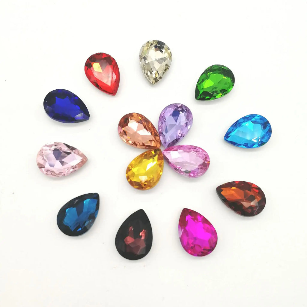 Fashion 10*14mm Synthetic Gemstones Loose Pear Shape Cubic Zirconia Loose Colors Jewelry Making Shoe Rhinestones Glass