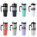 Madou Portable Large Capacity Insulated Vacuum Double Wall Thermos Cup 304 Stainless Steel Clear Lid Handle Light Hot Office Cup