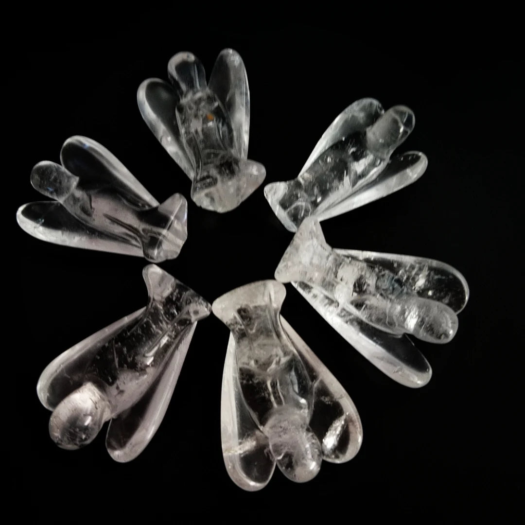 Huiying Hot Sale Gemstone Angel Statue 1.5 Inch clear Quartz Polished Sculpture Polished Home Decoration Crafts