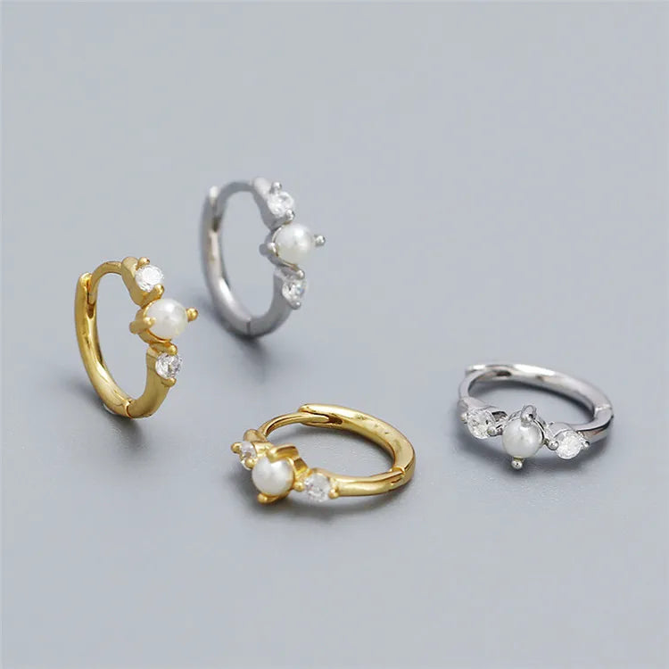 SP Simple Design INS Style S925 Sterling Silver Pearl Zircon Hoop Earrings for Women