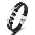 Vintage Classic Double-layer Black Stainless Steel Leather Rope Braided Men's Bracelet