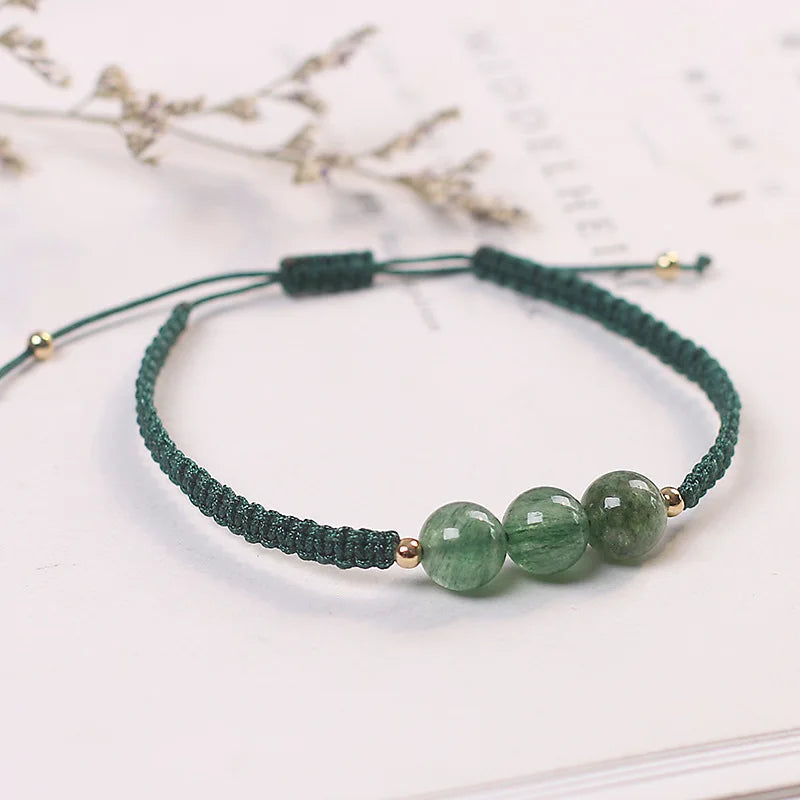 Handmade Wax Cord String Rope Braided Woven 3 Natural Stone Beads Charm Green pink Quartz Bracelet Jewelry Bracelets