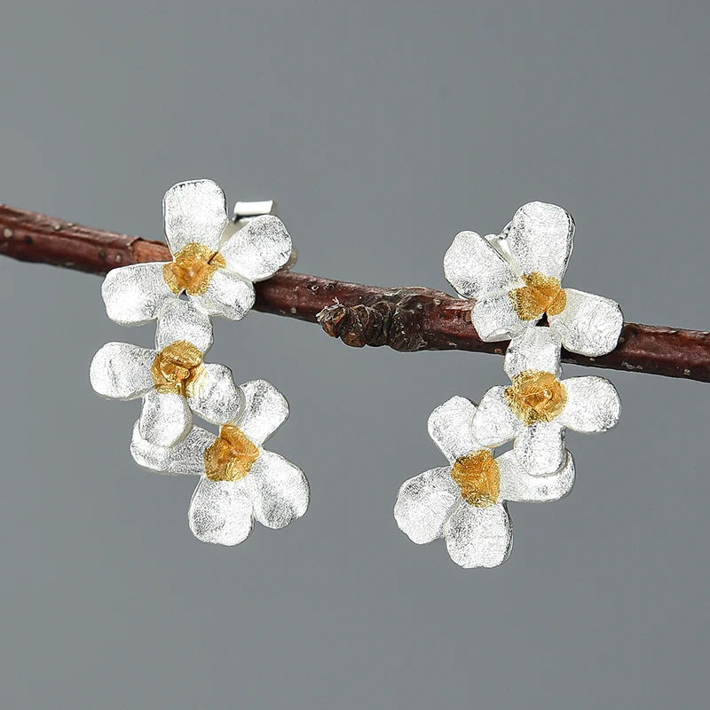 Wholesale Custom Hand Made 925 Sterling Silver 18K Gold Plated Stud Earring Fashion Beautiful Flower Birthday Gift Women Jewelry