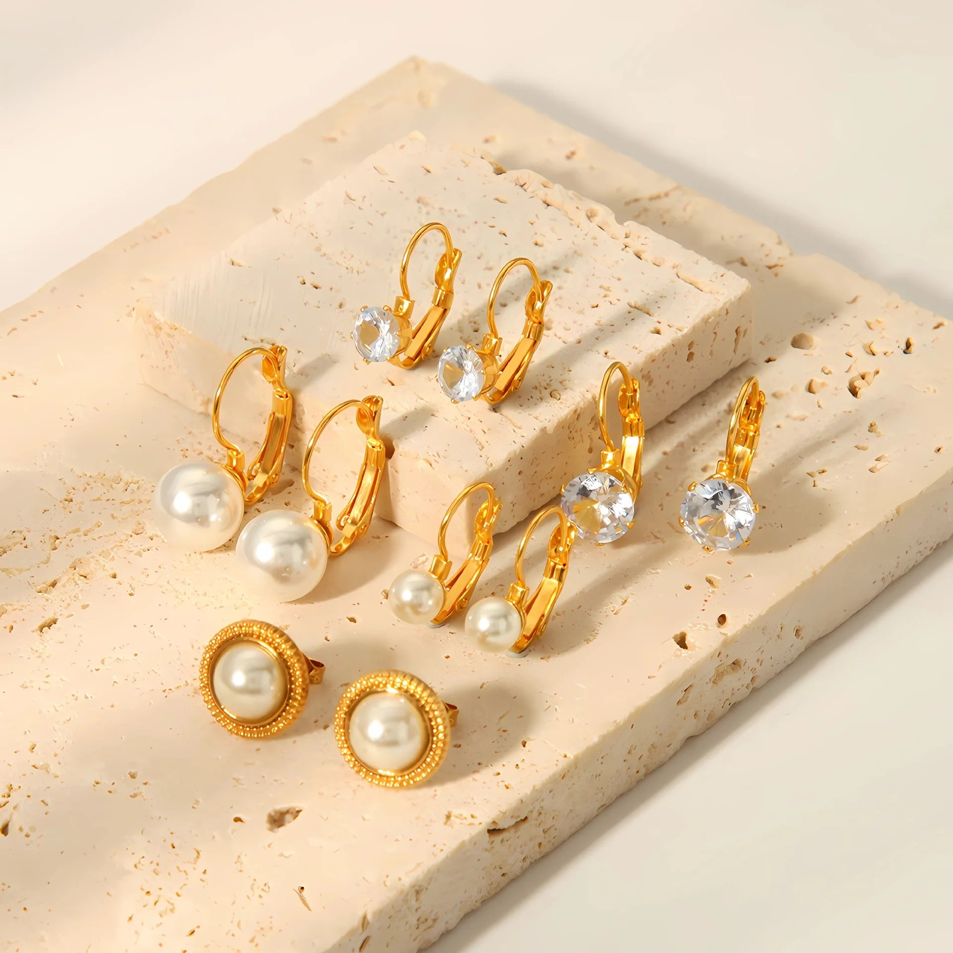 French Retro Style Stainless Steel High-End Earrings Unique Large Small Pearl Design for Women Wholesale Fashion Accessory