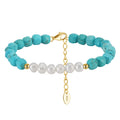 14K Gold Adjustable Bracelet with S925 Pure Silver Turquoise Freshwater Pearl New Style Beaded Bangles Unisex