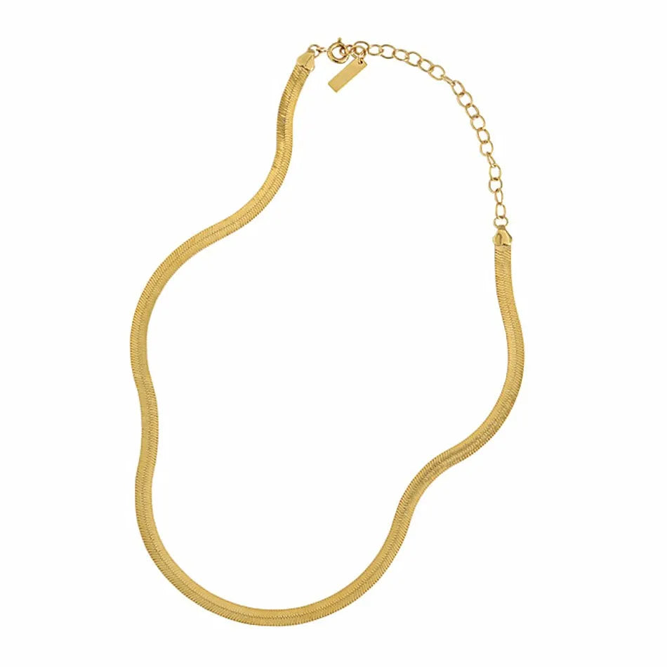 Trendy 4.5mm Flat Snake Chain Herringbone Chain 925 Sterling Silver Herringbone Necklace 18k Gold Plated Silver Choker Women