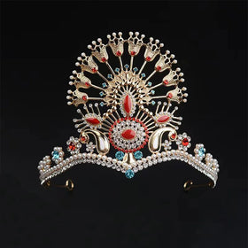 ROMANTIC Vintage Bride Wedding Decoration Jewelry Pearl Rhinestone Gold Crown Arab Tiara