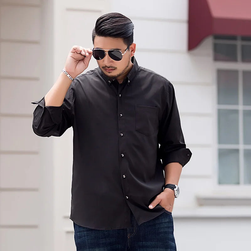 2023 Loose Casual Shirt Fat Guy Men's Large Long-sleeved Shirt Solid Color Business Men's Wear