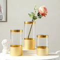 Modern Nordic Style Luxury Honeycomb Cylindrical Glass Vase Classic Home Decorative with Large Small Sizes for Top Table Decor