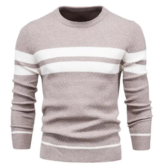 Wholesale Polyester Strips Knitted Men's Sweater Winter Crew Neck Pullover Full Sleeve Sweater for Men