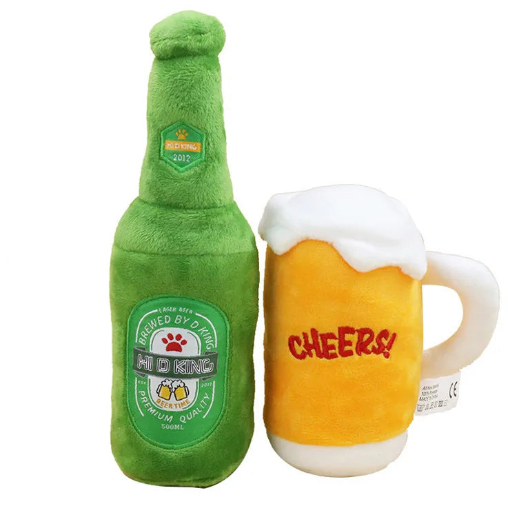 Pet Accessories 2023 Stuffed Plush Beer Mug Bottle Dog Toy