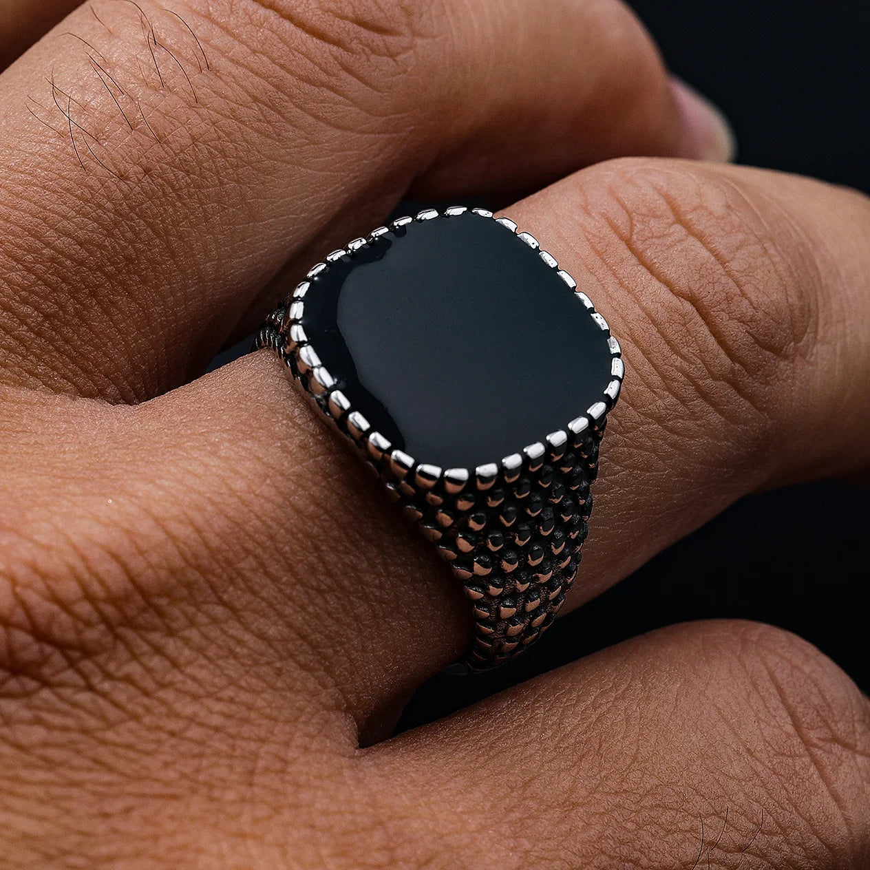 Edgy Matte Black Resin Ring - Stainless Steel Gothic Jewelry Minimalist