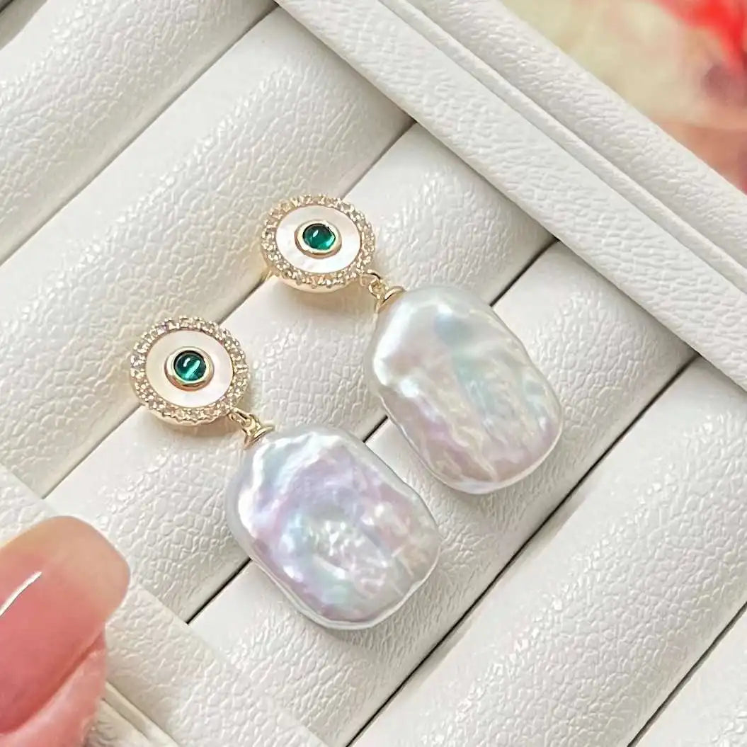 Roman Style Baroque Freshwater Pearl Earrings 6-7mm Natural High Quality Square Baroque Pearls Gold Plated for Party Occasions