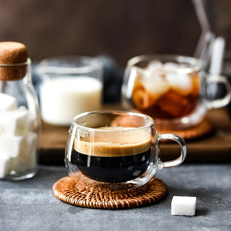 150ML Reusable Transparent Double Layer Glass Handle Double Wall Glass Coffee Cups