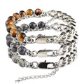 Wholesale Beaded Double Layer Stainless Steel Chain Gemstone Bracelet Classic Men's Fashion Jewelry