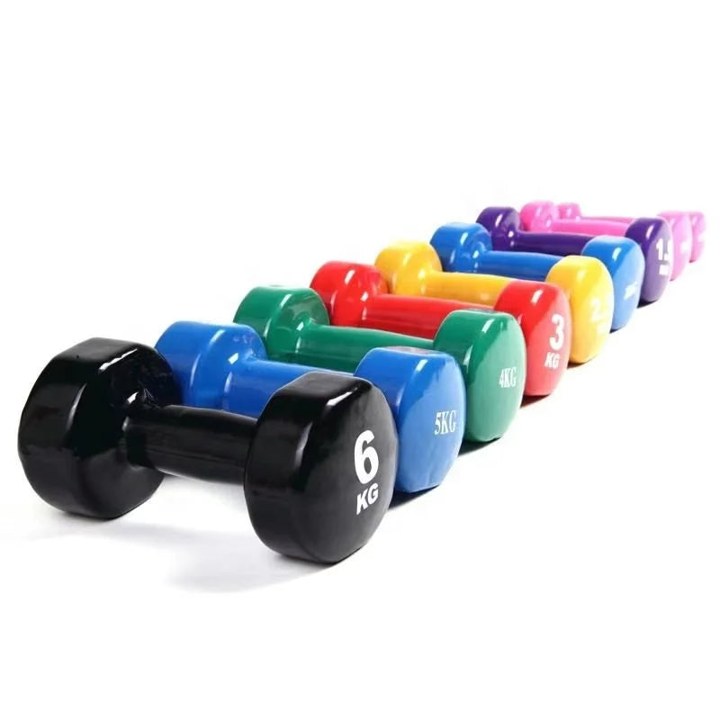 Home Gym Vinyl Dumbbell Women Fitness Center JLC Dumbbell Vinyl Logo OEM 10KG Dumbbell Set