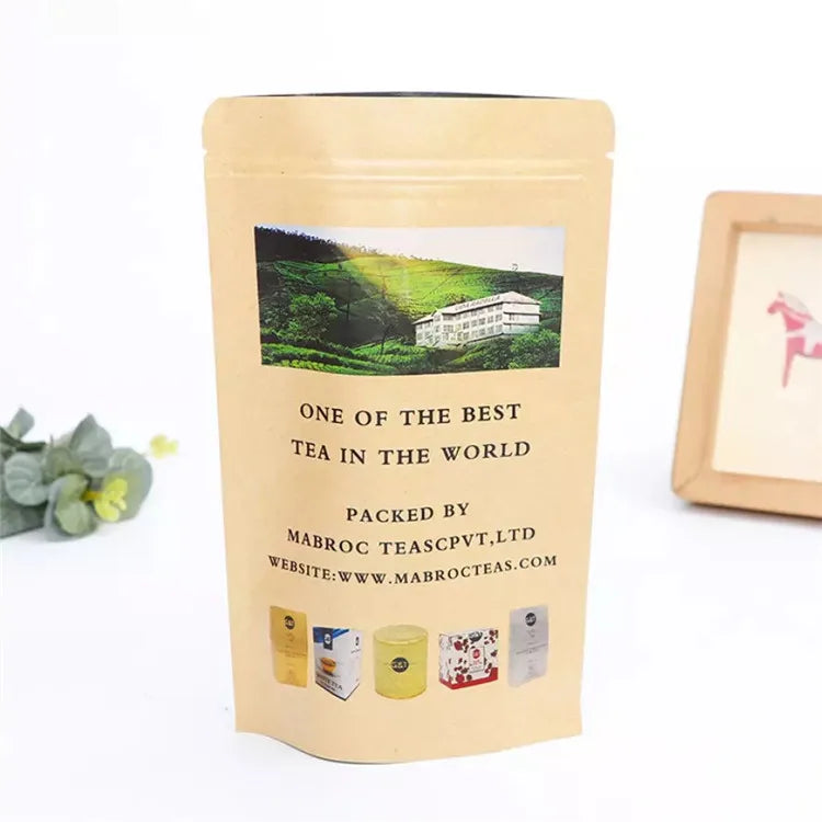 Flat Bottom Black Snack Chips Coffee Beans Square Kraft Paper Food Bag Zipper Closure for Snack and Coffee Packing & Printing