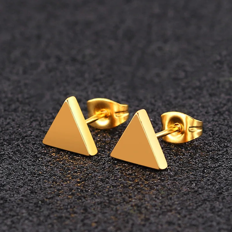 Hypoallergenic Stud Earrings Waterproof Gold Black Stainless Steel Tiny Geometric Triangle Stud Earrings for Men Women