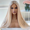 Russian Human Hair Wigs Blonde 613# Color Straight Silk Top High Density Double Drawn Jewish Kosher Balayage Highlight Wig