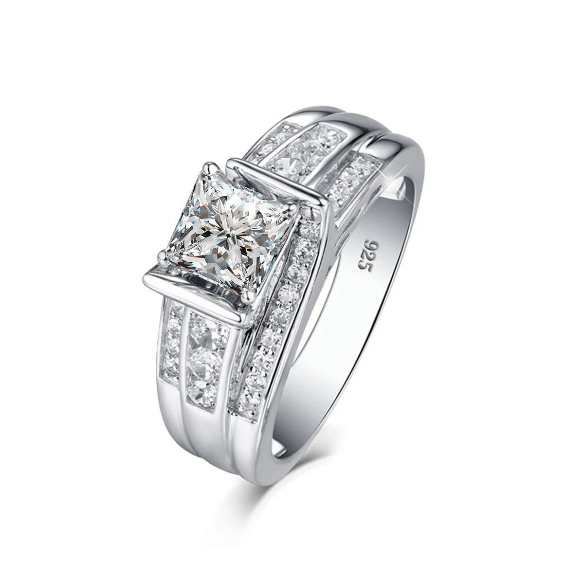 Classic Trendy 1.2ct D VVS1 Real 925 Silver Ring Women Wedding Engagement Diamond Princess Cut Moissanite Rings