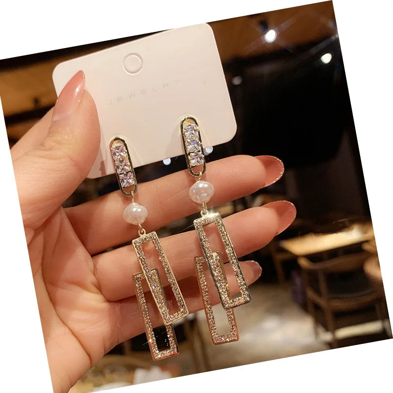 DAIHE Fashion 2023 New Square Zircon Earrings 925 Silver Needle Exquisite Long Earrings for Women Jewelry