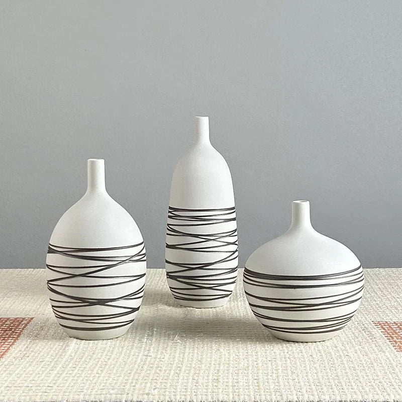 Modern Ceramic Vase with Small Mouth Carving Craft Matte Glaze Tabletop Home Decor for Chinese-style Rooms and Hotel Entrances