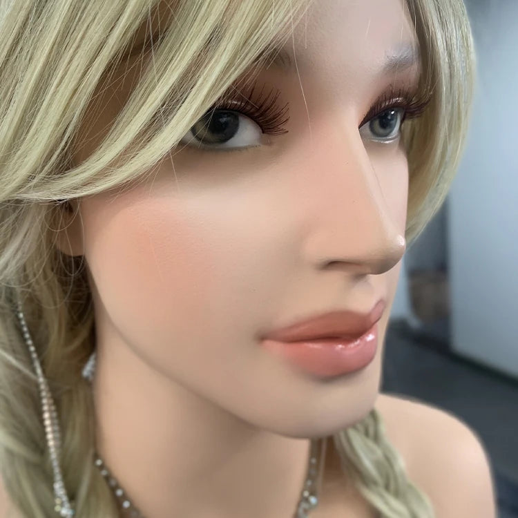 Fiberglass Female Wigs Display Heads Stand Realistic Face Torso Bald Heads Mannequin