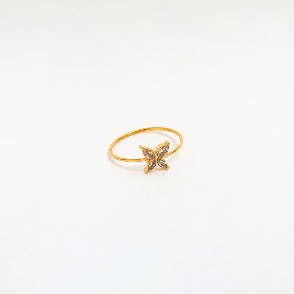 Joolim Jewelry Wholesale 18K Gold Plated Zirconia Dainty Butterfly Stainless Steel Rings for Women Dainty Rings