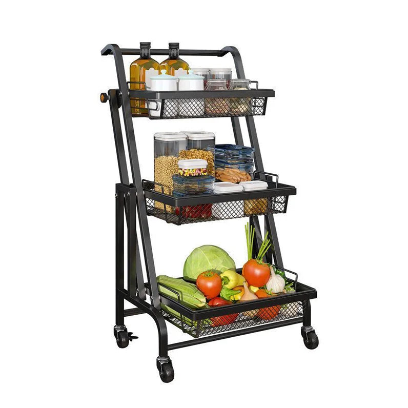 3-Layer Metal Wire Kitchen Trolley Cart Foldable Food Service Island Cart Home Utility Rolling Organizer Minimum Order 1 Pc