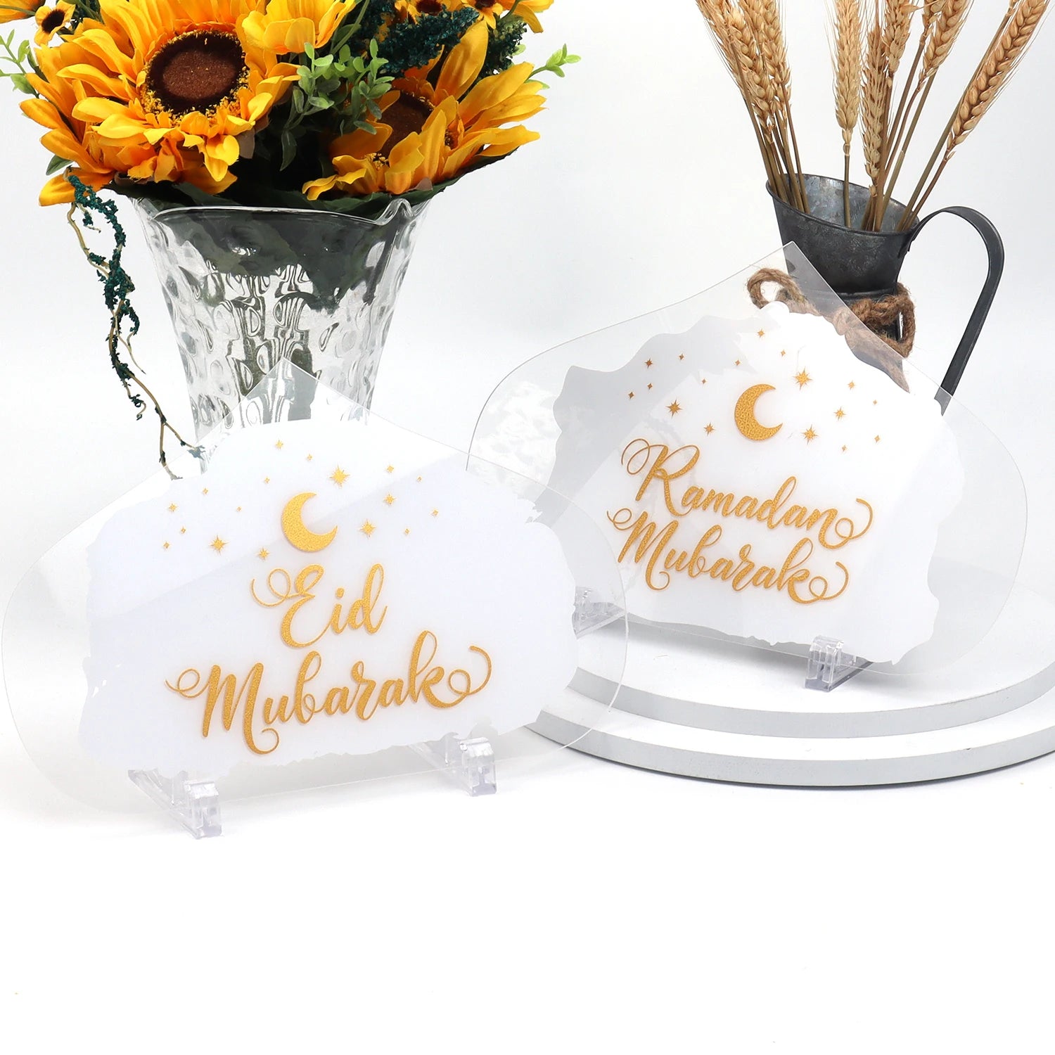 Pafu 2023 Ramadan Table Home Decor White&Gold Ramadan Table Ornaments Decor Acrylic Ramadan Mubarak Table Sign