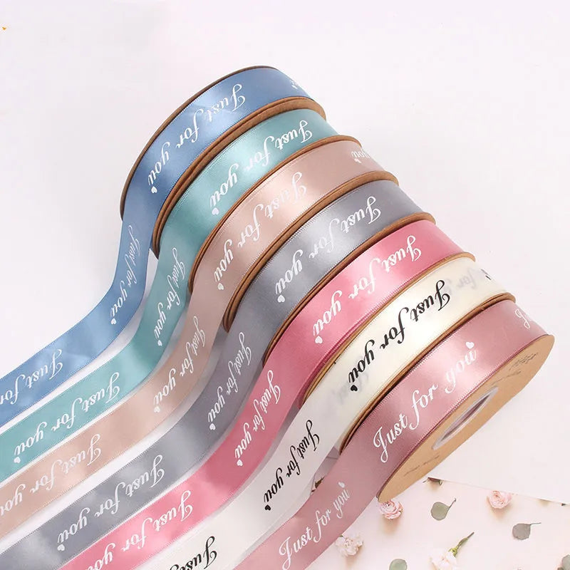 Hot Sale Mixed Colors Double Faced Smooth 100% Polyester Gold Foil Logo Satin Gift Ribbon