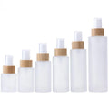 In Stock 20ml 30ml 40ml 50ml 60ml 80ml 100ml 120ml Frosted Flat Shoulder Cosmetic Glass Spray Bottle With Real Bamboo Spray Top