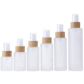 In Stock 20ml 30ml 40ml 50ml 60ml 80ml 100ml 120ml Frosted Flat Shoulder Cosmetic Glass Spray Bottle With Real Bamboo Spray Top