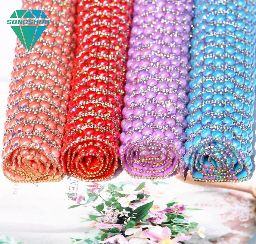 2024 New Rhinestone Pearl Thermal Repair Crystal AB Rhinestone Plate Self-adhesive Rhinestone Mesh