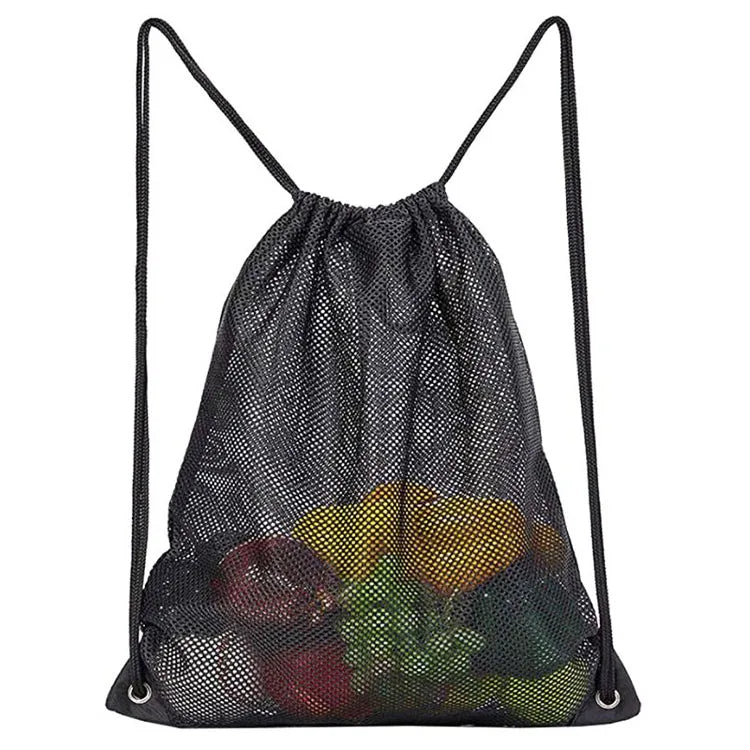 Heavy Duty Sport Equipment Storage Bag Mesh Drawstring Bag for Beach Swimming