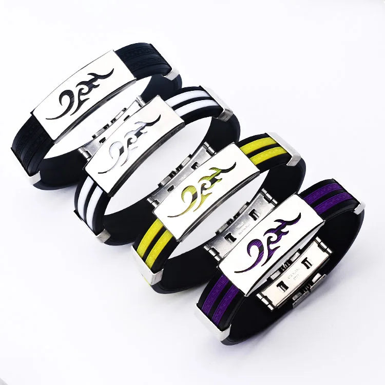 Men's Bracelet Fashion Personality Titanium Steel Basketball Sports Bracelet Men's Sports Bracelet Silicone Wristband Rubber Bra