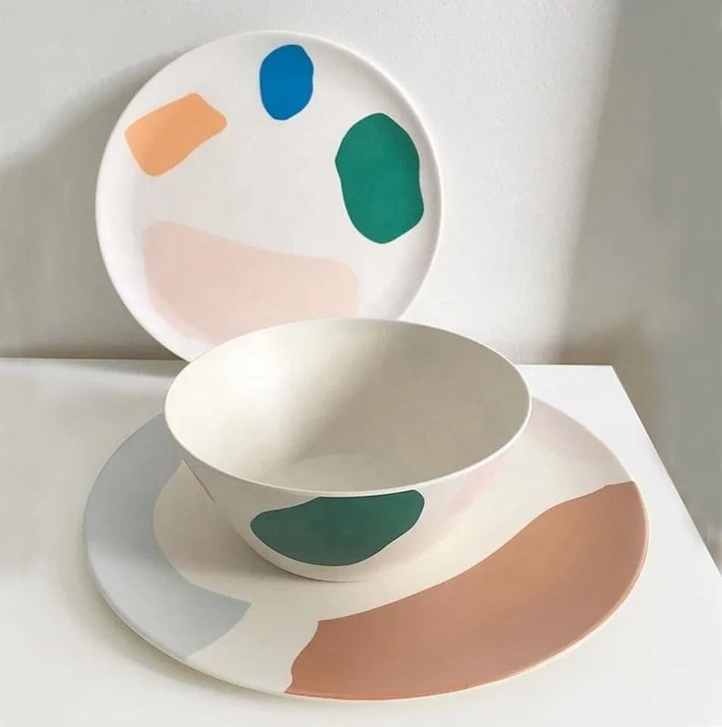 Wholesale 6 8 10 Inch Reusable Party Bowl Plates Biodegradable Bamboo Fiber Tableware Suitable for Home Restaurants and Hotels