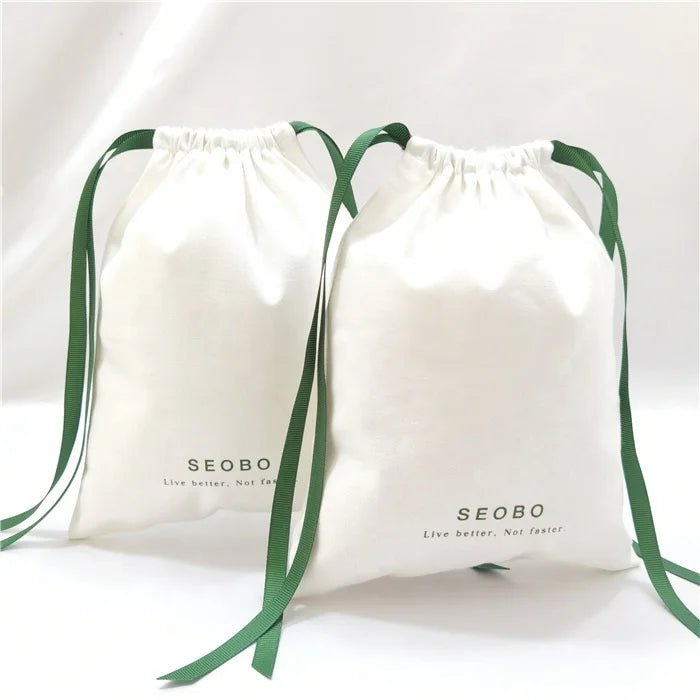 CH Custom Logo Gift Canvas Cotton Double String Pouch Handbag Shoe Dust Drawstring Bag