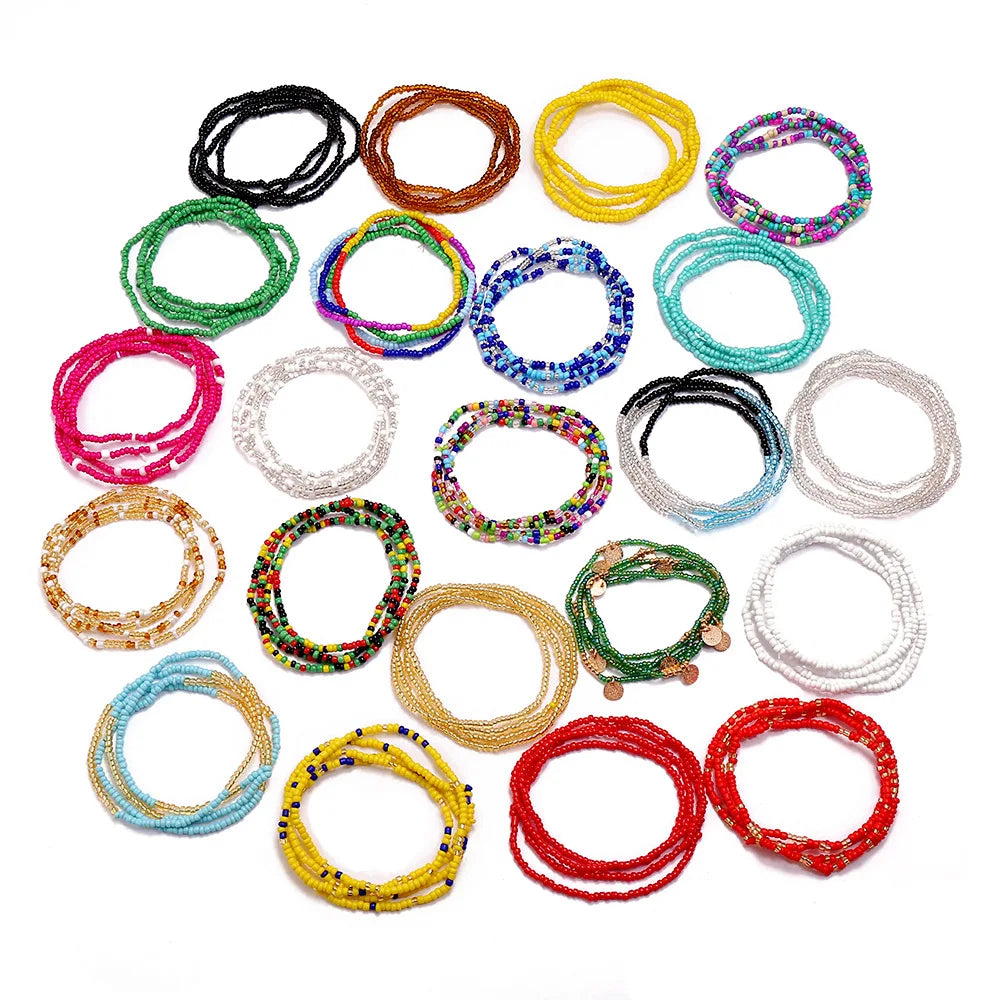 Summer Custom African Ghana Bohemian Multi Layer Chain Set Colored Seed Bead Waist Beads  Bulk African