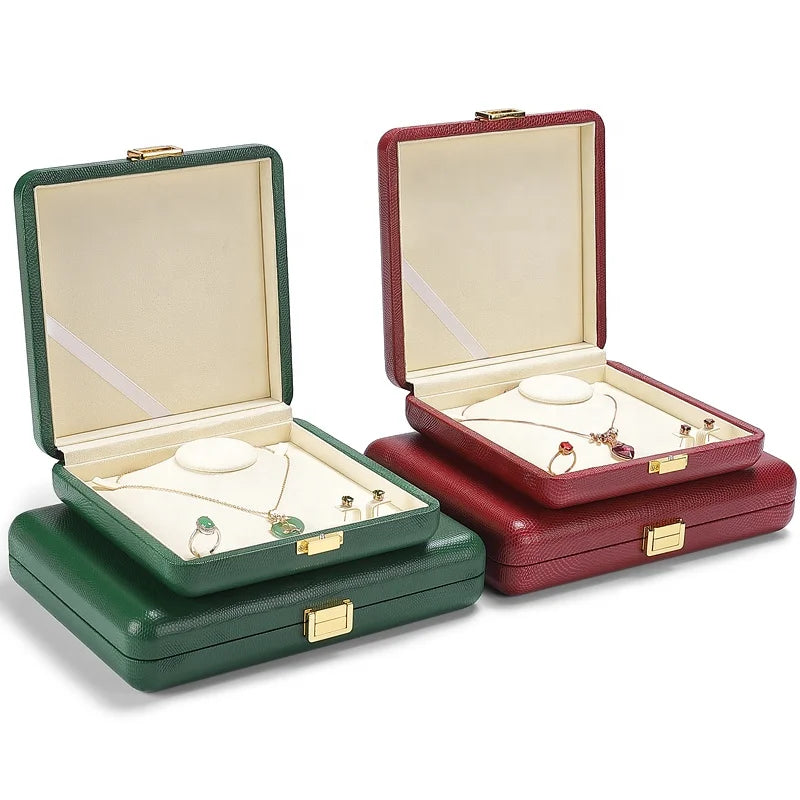 DIGU Custom Square Shape Flip Top Closure Modern Style Jewelry Packaging Box PU Leather+Microfiber Ring Necklace Jewelry Boxes
