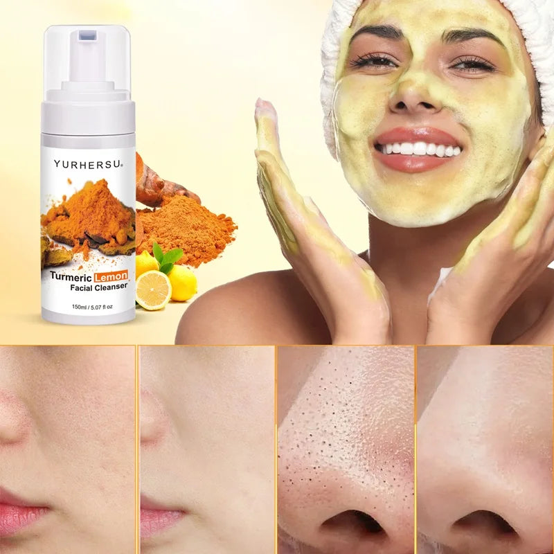 YURHERSU Turmeric Cleansing Mousse Face Wash-Whitening Moisturizing & Oil Control Deep Cleansing for All Skin Types