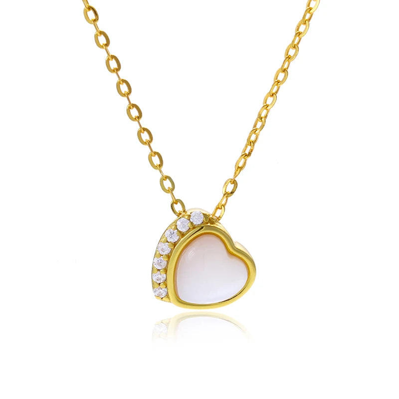 Heart-Shaped Zircon White Shell Silver Necklace Unisex Trendy Pendant Necklaces Religious Wedding Party Engagement Link Chain