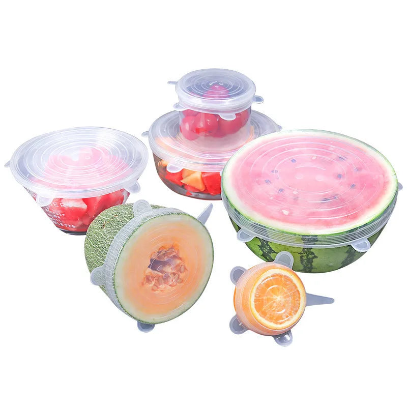 6pcs Reusable Silicone Food Cover Elastic Stretch Adjustable Bowl Lids Universal Kitchen Wrap Seal Fresh Keeping Silicone Cover