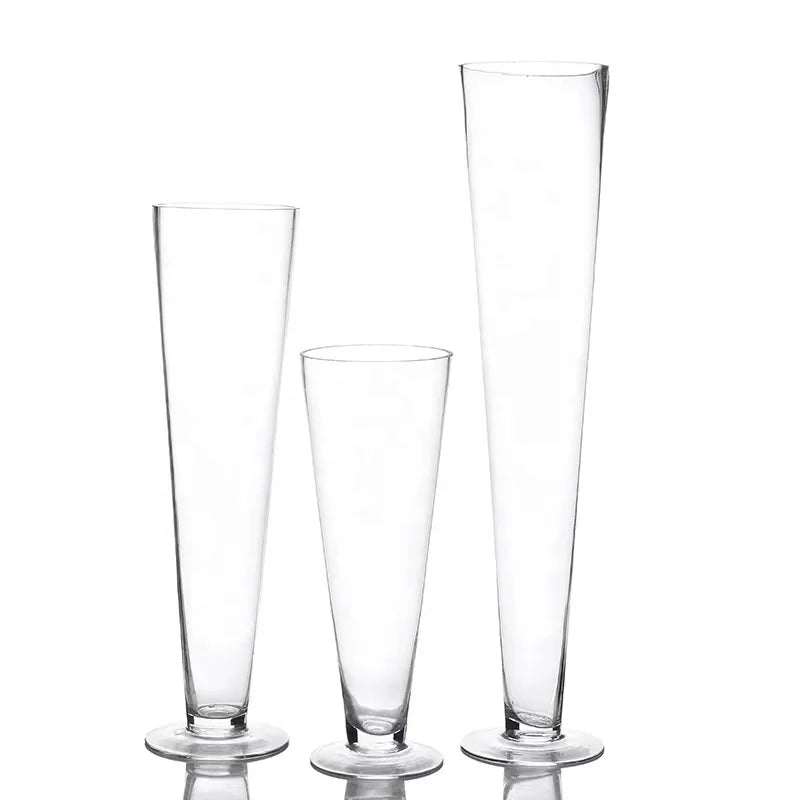 Wholesale 30 40 50 60cm V Shape Long Glass Vase Wedding Decoration Big Floor Glass Vase