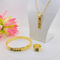 JX242 Customize Name Ring Initial Vertical Necklace Bracelet Set Hawaiian Samoa Jewelry Wholesale Personalized Birthday Gift
