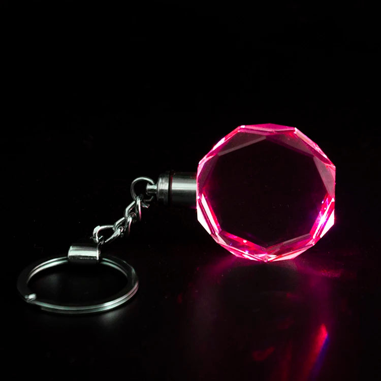 Wholesale High Quality Blank Crystal Keychain Custom logo Pokeball LED Flashing Light 3d Laser Engraving Crystal Glass Keychain